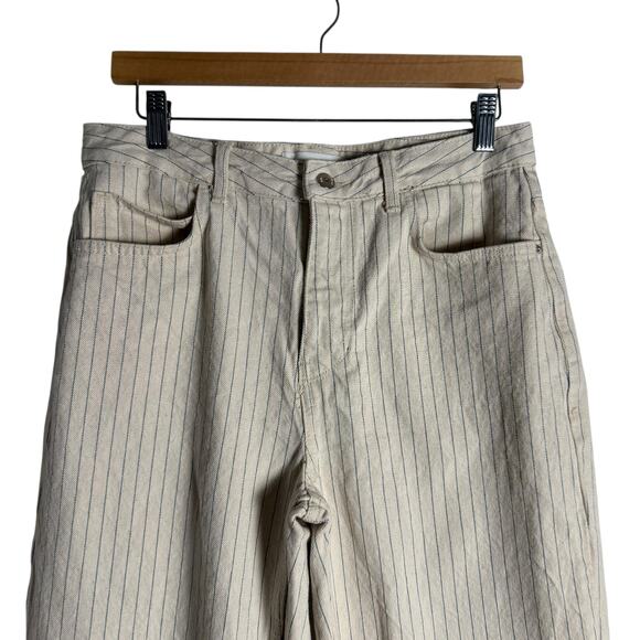 Zara Cream Blue Pinstripe High Rise Straight Leg Denim Jeans Preppy Size 8 - Picture 2 of 8
